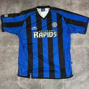 Men's Vintage Y2K Atletica 2003 Colorado Rapids Blue Striped Home Jersey Kit 2XL